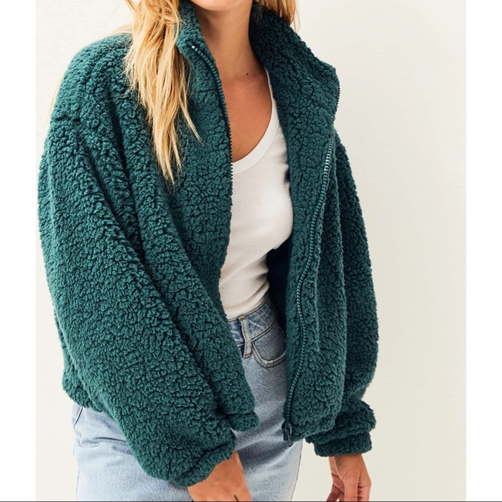 PacSun LA Hearts Green Sherpa Jacket